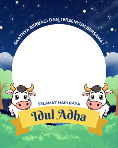 Bingkai Idul Adha Lucu Kartun Sapi – Bingkai Foto Selamat Hari Raya Idul Adha Aesthetic Malam Berbintang